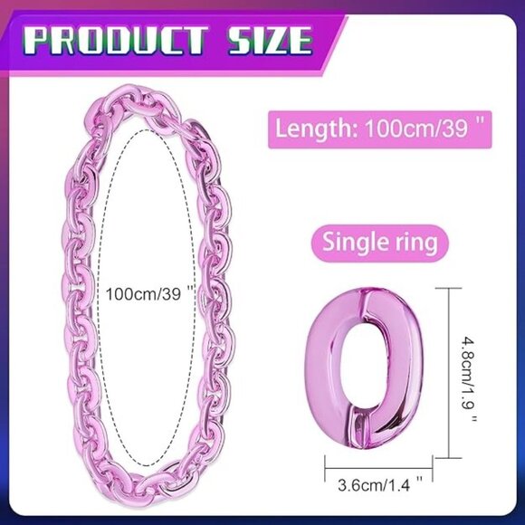 Pink Hip Hop Large Acrylic Thick Plastic Cuban Link Chain Necklace 32in 80cm - Picture 7 of 8